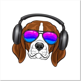 A cool beagle with glasses, headphones, music Posters and Art